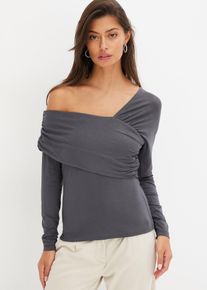 Shirt mit asymmetrischem Ausschnitt, grau, Größe 52/54 (XXL), bonprix