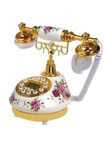 retro Desk telephone flower white ceramics Home landline Decor fashion fitted antique phone gold Caller ID Floral office hotel