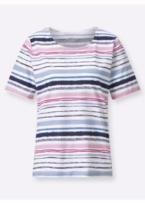 Dames Gestreept shirt van puur katoen in bleu/roze gestreept ,maat 38, WITT, 100% Katoen