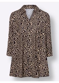 Dames Lange blouse in A-lijn in camel/zwart geprint ,maat 46, WITT, 100% Polyester