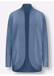 Dames Lang vest met structuurpatroon in middenblauw ,maat 36, WITT, 50% Katoen, 50% Polyacryl