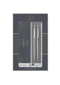 Parker Jotter Duo-Geschenkset mit Kugelschreiber und Druckbleistift (0,5 mm) | Edelstahl mit Chromzierteilen | Nachfüllmine mit blauer Tinte | Geschenkbox