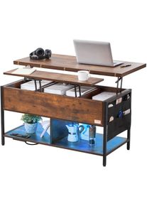 Table basse avec plateau relevable, 1000 mm, table basse de salon rectangulaire avec poche de rangement supplementaire, table basse rabattable avec