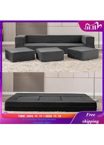 Folding Sofa Bed, Velvet Convertible Floor Sleeper Sofa with 3 Ottomans, Upholstered 2-in-1 Fold Out Couch Bed