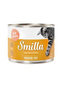 Voordeelpakket Smilla Gevogeltepannetje 24 x 200 g Kattenvoer.- Mals Gevogelte met Zalm