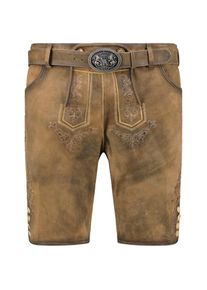 Pfundskerl Kurze Lederhose mit Stickereien und Gürtel, Braun, 30