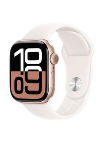 Smartwatch Apple Watch 10 GPS Cellular, Carcasa Rose Gold Aluminium 42mm, ecran LTPO OLED, 64GB, curea silicon Light Blush Sport Band - M/L (Auriu)