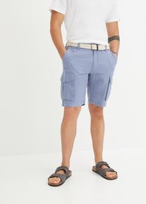 Cargobermudas med linneandel och sk&auml;rp Regular Fit - bl&aring; - storlek 58 - bonprix