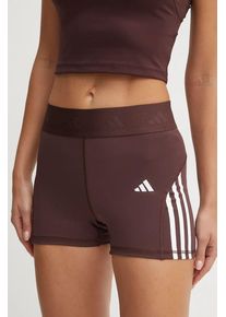 adidas Performance pantaloni scurți de antrenament Hyperglam culoarea maro, cu imprimeu, high waist, IX3219
