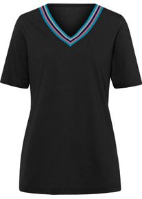 Damen Freizeitshirt mit gestreiftem Zierband schwarz Gr&ouml;&szlig;e 56
