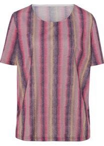 Dames Shirt met korte mouwen en verticale strepen pink/limoen bedrukt Maat 46