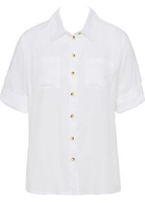 Damen Hemdbluse mit Kn&ouml;pfen in Horn-Optik wei&szlig; Gr&ouml;&szlig;e 46