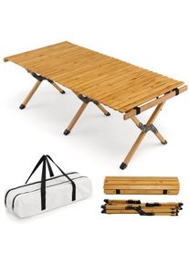 Table de camping pliante en bambou à latte enroulable avec sac de transport charge max 50 kg 122 x 60 x 43,5 cm naturel