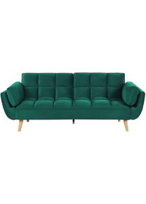 Canapé Lit Clic Clac Convertible 3 Places en Velours Vert avec Pieds en Bois Idéal pour Salon ou Chambre d'Amis au Style Rétro et Scandinave Beliani