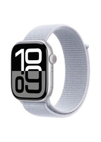 Smartwatch Apple Watch 10 GPS Cellular, Carcasa Silver Aluminium 46mm, ecran LTPO OLED, 64GB, curea textil Blue Cloud Sport Loop (Argintiu/Albastru)