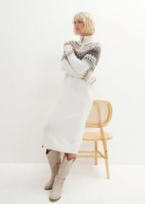 bonprix Sukienka dzianinowa w norweski wz&oacute;r, biały, 36/38