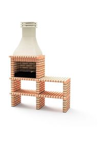 Movelar - Barbecue Préfabriqué à Bois et Charbon Modèle bbq khiva plus avec support latéral complet et avec Grill (Orange/Beige - 164 x 58 x 246 cm)