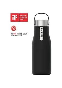 Philips Trinkflasche , Schwarz , Metall , 0,59 l , 8.1x8.1x23 cm , doppelwandig, lebensmittelecht, abnehmbarer Deckel, hält warm, hält kalt, schadstofffrei, transportabel, nachhaltig , Geschirr, Kannen & Karaffen, Trinkflaschen