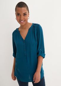 Tuniek met V-hals lange mouw - petrol - maat 54 - viscose - bonprix