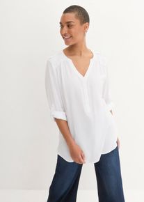 Tuniek met V-hals lange mouw - wit - maat 52 - viscose - bonprix