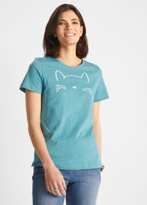 Shirt met korte mouwen en kattenprint - petrol - maat 36/38 (S) - met katoen - bonprix