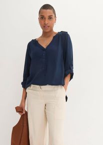Tuniek met V-hals lange mouw - blauw - maat 56 - viscose - bonprix