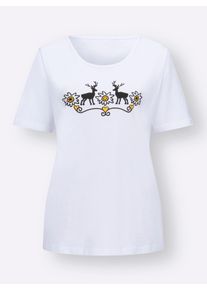 Damen Trachtenshirt mit Rundhals-Ausschnitt in wei&szlig; ,Gr&ouml;&szlig;e 50, WITT, 100% Baumwolle