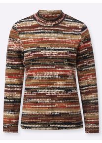 Dames Shirt met lange mouwen en opstaande kraag in roestrood/sesam bedrukt ,maat 36, WITT, 100% Katoen