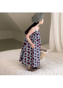 2024 Summer Baby Girl Sling Dress Cotton Korean Sleeveless Toddler Girl Vestido Loose Thin Rose Printed Children Girl Slip Dress