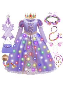 Girl Rapunzel Cosplay Dress Halloween Princess Kid Ball Gowns Birthday Gift Costume Carnival Vestidos 6Y Fancy Long Light LED