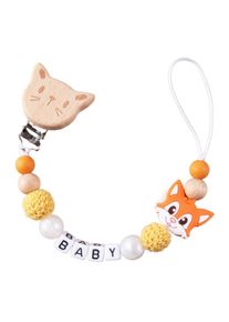 New Personalized Baby Pacifier Clip Beech Wood Animal Clip Custom Name Teether Pacifier Anti-Drop Molar Chain Baby Toy