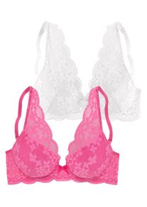 Petite Fleur Dames Push-upbeha in pink+wit ,maat 70B, Witt, 60% Polyamide, 35% Polyester, 5% Elastan