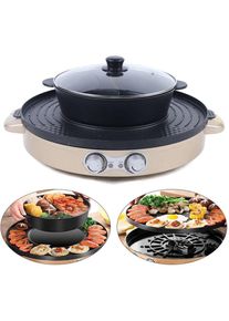 2200W Electrique Gril multifonctions Hot Pot Beef Poêle bbq Pizza Party Anniversaire 2IN1