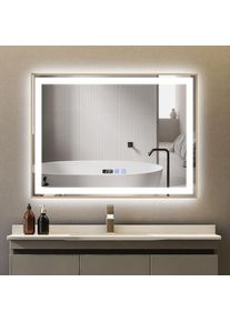 Miroir de salle de bain 80×60cm , Avec éclairage led réglable , Miroir cosmétique lumineux de grande taille, Miroir mural , 3 couleurs de lumière ,