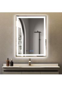 Puluomis Miroir de salle de bain 60×80cm , Avec éclairage LED réglable , Miroir cosmétique lumineux de grande taille, Miroir mural , 3 couleurs de