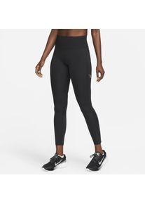 Nike Fast 7/8-legging met graphic, halfhoge taille en zakken voor dames - Zwart