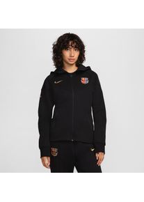 FC Barcelona Tech Fleece Windrunner Nike voetbalhoodie met rits over de hele lengte voor dames - Zwart