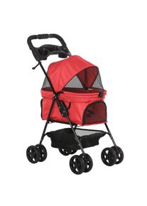 PawHut Pet Pram: No-Zip Foldable Trolley with EVA Wheels, Brake, Basket, Canopy & Leash, Crimson Red | Aosom Ireland