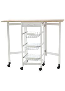 HOMCOM Drop-Leaf Kitchen Trolley w/ 3 Baskets Drawer Surface Top 6 Wheels Rolling Storage Unit Kitchen Home Dining Cart White Oak Tone | Aosom Ireland