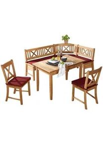 Venda Eckbankgruppe , Rot, Wildeiche , Holz, Textil , Wildeiche , vollmassiv , Uni , eckig , 179x137 cm , Esszimmer, Bänke, Eckbankgruppen