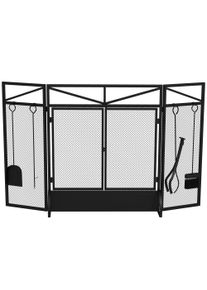 HOMCOM 3 Panel Folding Fire Guard Screen w/ Fireplace Tool Sets, Front Doors, Freestanding Fire Screen Spark Guard w/ Feet, Black | Aosom Ireland