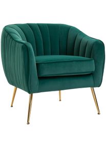 HOMCOM Velvet-Feel Tub Armchair, with Gold Tone Legs - Green