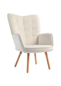 HOMCOM Modern Accent Chair Velvet-Touch Tufted Wingback Armchair Upholstered Leisure Lounge Sofa Club Chair with Wood Legs, Cream White | Aosom Ireland