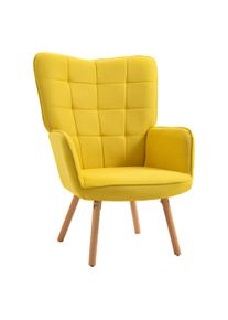 Modern Accent Chair HOMCOM Velvet-Touch Tufted Wingback Armchair Upholstered Leisure Lounge Sofa Club Chair with Wood Legs, Yellow | Aosom Ireland