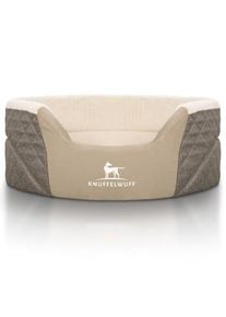 Knuffelwuff Orthopädisches Hundebett Lena aus Velours und Kunstleder mit hohem Schaumstoffrand braun/ beige XL