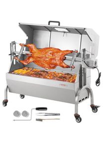 Barbecue a Charbon avec Tournebroche Electrique 52 w Charge 90 kg, Rotissoire Barbecue avec Couvercle, en Inox, avec Fenetre de Visualisation et