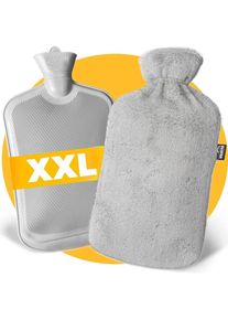 Grande bouillotte 2 litres avec housse - housse pour bouillotte polaire grise et douce - bouillotte XL pour bébé, enfant et adulte - cadeau pour