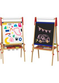 Tableau chevalet enfant double face blanc noir avec rouleau de papier - hauteur réglable, accessoires peinture - bois pin