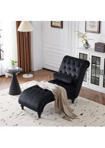 Chaise longue 140x87x63.5cm - fauteuil inclinable, avec points de traction et côtés avec rivets en cuivre. coussin lombaire - Noir