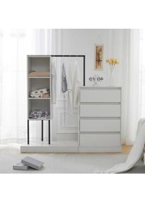 Armoire de rangement - 140x40x135cm - ensemble d'armoire avec commode à tiroirs, tringle à vêtements - blanc